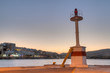 Lighthouse in Agios Nikolaos city at night, greece