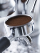 Close up of ground espresso in portafilter