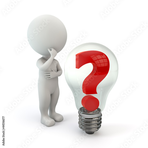 Illustration: 3d small people question mark bulb 3d small people question mark bulb