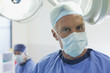 Close up portrait of surgeon under surgical lights
