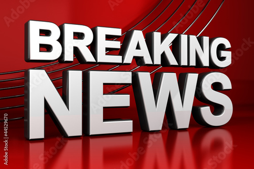 Illustration: Breaking News Screen over red background Breaking News Screen over red background