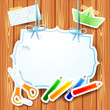Vector: Pencils and label on wooden background Pencils and label on wooden background