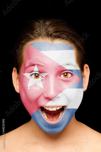 Photo: girl with cuban flag painted on her face girl with cuban flag painted on her face