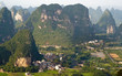 Guilin village at sunset from Moon Hill mountain