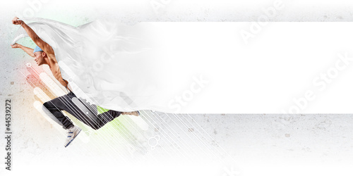 Photo: young man dancing hip hop with color lines young man dancing hip hop with color lines