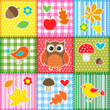 Vector: Autumn background with leaves,acorns,birds and owl Autumn background with leaves,acorns,birds and owl