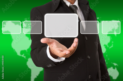 Photo: Screen Button Interface on Business hand Screen Button Interface on Business hand