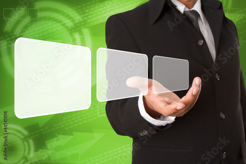 Photo: Screen Button Interface on Business hand Screen Button Interface on Business hand
