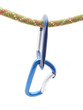climbing rope and a carabiner on a white background