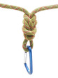 climbing rope and a carabiner on a white background