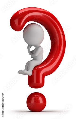 Illustration: 3d small people - sits on the question 3d small people - sits on the question