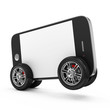 Smartphone with Blank Screen on Wheels on white background