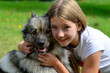 Kind umarmt einen Hund