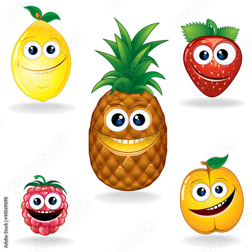 Vektor: Funny Fruits: Lemon, Pineapple, Lemon, Strawberry Funny Fruits: Lemon, Pineapple, Lemon, Strawberry
