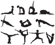 Silhouettes of yoga positions on white background