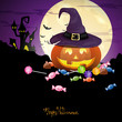 Vector Illustration of a Halloween Pumpkin with Candies