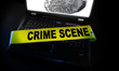 laptop fingerprint with crime scene tape across it