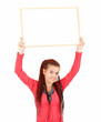 Photo: female teenager with african plaits and blank poster female teenager with african plaits and blank poster