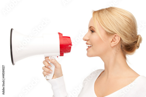 Photo: happy woman with megaphone happy woman with megaphone