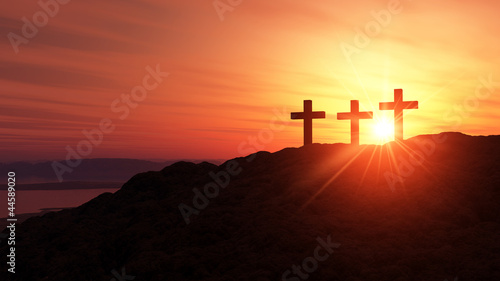 Photo: 3 Kreuze am Hügel bei Sonnenuntergang 3 Kreuze am Hügel bei Sonnenuntergang