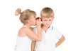 5-7 years old girl tells a secret to the boyfriend  isolated ove