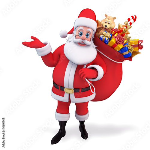 Illustration: santa claus hanging gift bag to the back santa claus hanging gift bag to the back