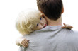 blond baby resting on daddy's shoulder
