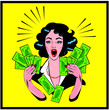Clipart Illustration of a Retro Woman Holding Handfulls Of Cash