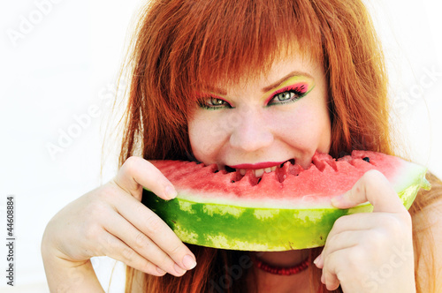 Photo: ginger girl with watermelon ginger girl with watermelon