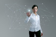 Future technology Network concept. Girl pressing button
