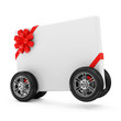 Greeting Card on Wheels isolated on white background