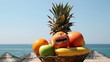 Exotic Fruits Against Tropical Beach