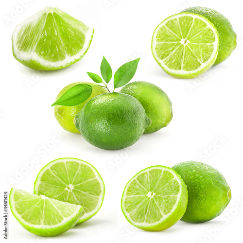 Photo: Collection Fresh lime and slice, Isolated on white background Collection Fresh lime and slice, Isolated on white background