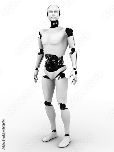 Illustration: Male robot standing. Male robot standing.