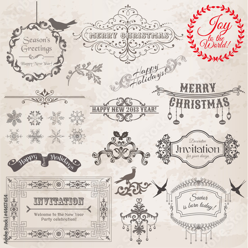 Vector: Vector Set: Christmas Calligraphic Design Elements and Page Deco Vector Set: Christmas Calligraphic Design Elements and Page Deco