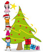Niños decorando un árbol de navidad