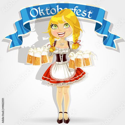 Vector: Girl in traditional costume with a glass of beer Girl in traditional costume with a glass of beer