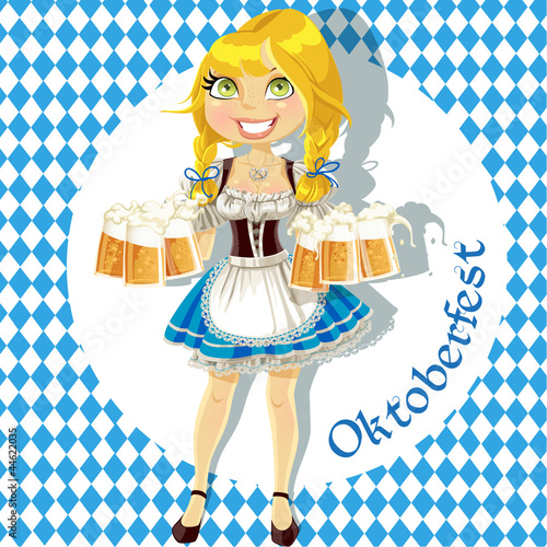 Vector: Pretty Blond with a glass of beer celebrating Oktoberfest Pretty Blond with a glass of beer celebrating Oktoberfest