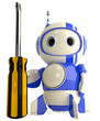 Cute Blue Robot Holding Screwdriver