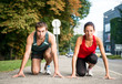 Rivalry - young couple competing in running