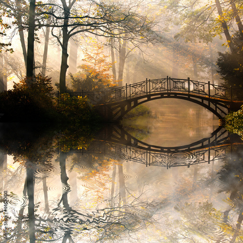 Autumn - Old bridge in autumn misty park