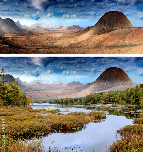 Photo: landscape with lake and mountains landscape with lake and mountains