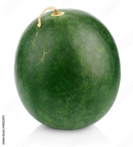 Photo: Dark green watermelon berry on white Dark green watermelon berry on white