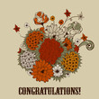 Vector Greeting Card with Bouquet of Bizarre Flowers