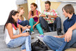 Photo: Students laughing on school stairs in break Students laughing on school stairs in break