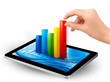 Vector: Tablet screen with graph and a hand. Vector. Tablet screen with graph and a hand. Vector.