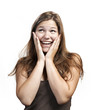Closeup portrait of a beautiful young woman having a happy thoug