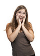 Closeup portrait of a beautiful young woman having a happy thoug