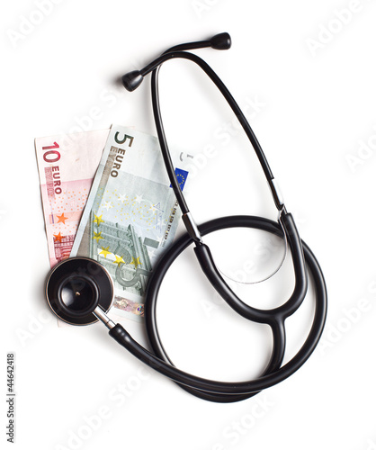 Photo: stethoscope and euro currency stethoscope and euro currency