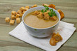 Chanterelle soup puree served with croutons